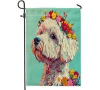 Bandiere da giardino con cani maltesi primaverili, 30,5 x 45,7 cm, double face, decorative esterne, belle bandiere floreali per cortile, piccole bandiere in tela per la casa, per cuccioli di animali