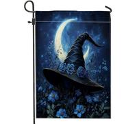 Bandiere da giardino con cappello magico da strega di Halloween, 30,5 x 45,7 cm, per esterni, divertenti bandiere verticali in lino, decorazioni per esterni
