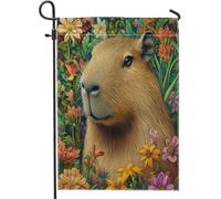 Bandiere da giardino con capybara primaverile, 30,5 x 45,7 cm, double face, decorative esterne, divertenti bandiere floreali kawaii floreali per cortile, piccole bandiere per la casa, in tela con