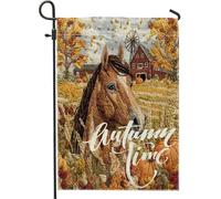 Bandiere da giardino con cavalli autunnali 30,5 x 45,7 cm, double face, per decorazione esterna, bandiera autunnale in tela per casa, fienile all'aperto piccolo cortile prato bandiera