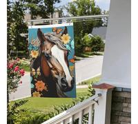 Bandiere da giardino con cavallo con fiori e farfalle, 0,9 x 0,9 m, per interni ed esterni, primavera, estate, autunno, inverno, giardino, con occhiello, verticale, double face, bandiere per