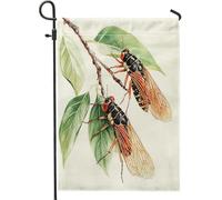Bandiere da giardino con cicala ad acquerello primaverile, 30,5 x 45,7 cm, double face, decorazione esterna, divertente bandiera per la casa, piccola bandiera da giardino in tela per esterni, piccola