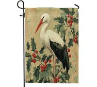 Bandiere da giardino con cicogne di Natale, 30,5 x 45,7 cm, double face, per esterni, stile vintage, motivo ramo di albero di Natale, bandiere per la casa, bandiere invernali per cortile, cortile