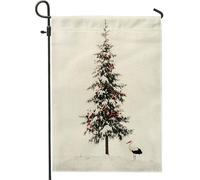 Bandiere da giardino con cicogne di Natale e uccelli, 30,5 x 45,7 cm, double face, decorazione esterna, divertente motivo albero di Natale con bacche per cortile, bandiera invernale per esterni