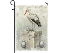 Bandiere da giardino con cicogne di Natale e uccelli, 30,5 x 45,7 cm, double face, decorazione esterna, regalo di Natale di lusso, bandiera per casa, piccola bandiera invernale da giardino all'aperto