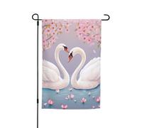 Bandiere da giardino con cigni bianchi con albero floreale rosa per esterni, 30,5 x 45,7 cm, bandiera da giardino stagionale su entrambi i lati con occhielli bandiera esterna per decorazioni per la