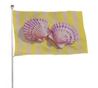 Bandiere da giardino con conchiglie rosa su una striscia giallo chiaro, 9 x 1,5 m, decorazione per cortile, portico, prato, fattoria