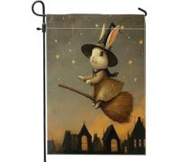 Bandiere da giardino con coniglietti di Halloween, 30 x 45 cm, double face, per esterni, con stelle, con motivo di strega, ginestra, stelle, bandierine per prato, cortile, piccola casa, decorazione