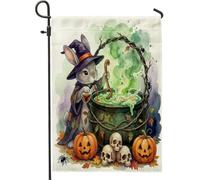Bandiere da giardino con coniglietto di Halloween, 30 x 45 cm, double-face, per esterni, per vacanze con animali, bandierine standard per la casa, bandiere per portico in iuta da strega, decorazione