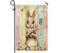 Bandiere da giardino con coniglietto pasquale primaverile, 30,5 x 45,7 cm, double face, per esterni, divertente motivo con uova carine e fiori, bandiere standard in tela per la casa, Funky Groovy