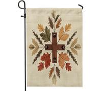 Bandiere da giardino con croce autunnale retrò estetico 30,5 x 45,7 cm, double face per esterni, metà secolo autunno foglia d'acero modello bandiere standard in tela per casa, bandiera del