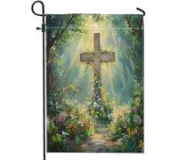 Bandiere da giardino con croce cristiana con pittura a olio, 30,5 x 45,7 cm, per esterni, preghiere cristiane, bandiere verticali standard in lino per casa, cortile anteriore religioso, cortile, prato