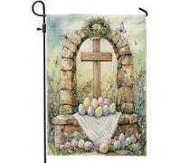 Bandiere da giardino con croce pasquale primaverile, 30,5 x 45,7 cm, double-face, per esterni, fiori di campo, fiori di campo, uova di tomba, bandiere per la casa, paesaggio naturale, cortile, cortile