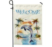 Bandiere da giardino con delfini ad acquerello, 30,5 x 45,7 cm, per esterni, estate, spiaggia, oceano, standard, verticali, in lino, per casa, mare, cortile, cortile, prato, decorazione per esterni