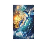 Bandiere da giardino con delfini e tramonto sull'oceano per sgombero esterno, bandiera da giardino in poliestere lavabile, striscione bifacciale, decorazione da parete per feste in giardino, 3 * 5 pie