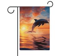 Bandiere da giardino con delfino al tramonto, 30,5 x 45,7 cm, doppia faccia, bandiera estiva, bandiera floreale, benvenuto, giardino, decorazioni stagionali per le vacanze