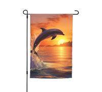 Bandiere da giardino con delfino al tramonto per esterni, 30,5 x 45,7 cm, bandiera da giardino stagionale su entrambi i lati con occhielli bandiera esterna per decorazioni per la casa sfondo