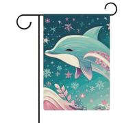 Bandiere da giardino con delfino e fiocco di neve, 30,5 x 45,7 cm, doppia faccia, bandiera estiva, bandiera floreale da giardino di benvenuto bandiere stagionali decorazioni per le vacanze