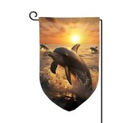 Bandiere da giardino con delfino e tramonto verticale su entrambi i lati, 30,5 x 45,7 cm, bandiera stagionale per primavera, estate, vacanze, cortile, decorazione da appendere all'aperto