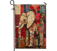 Bandiere da giardino con elefanti Merry Christmas, 30,5 x 45,7 cm, double face, per decorazioni esterne, motivo patchwork con animali, bandiera per la casa, per le vacanze, la fauna selvatica