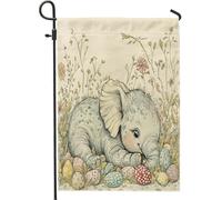 Bandiere da giardino con elefanti pasquali primaverili 30,5 x 45,7 cm, double face, decorative esterne, motivo uova di animali selvatici vintage, bandiera per cortile, casa, vacanze all'aperto