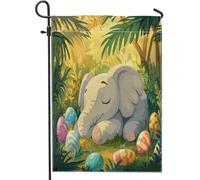 Bandiere da giardino con elefanti pasquali primaverili 30,5 x 45,7 cm, double face, per decorazione esterna, uova di animali selvatici della foresta, bandiera in tela per cortile, paesaggi esterni