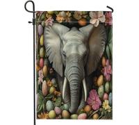Bandiere da giardino con elefanti pasquali primaverili, 30,5 x 45,7 cm, double face, per esterni, con uova di animali, in tela verticale standard, bandiere per casa, sceniche, cortili, cortili, prati