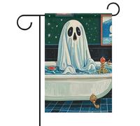 Bandiere da giardino con fantasma divertente nella vasca da bagno, primaverile ed estate, 30 x 45 cm, double face, per esterni, bandiere e striscioni stagionali per patio, cortile, terrazza, veranda