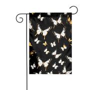 Bandiere da giardino con farfalle bianche e dorate, stampa nera, per decorazione esterna, piccola bandiera da cortile, decorazione stagionale invernale per vacanze natalizie
