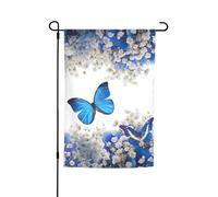 Bandiere da giardino con farfalle blu e fiori bianchi, 30,5 x 45,7 cm, double face, decorazione stagionale per la casa e per tutte le stagioni