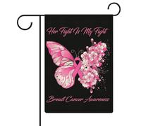 Bandiere da giardino con farfalle e nastro rosa per la lotta contro il cancro al seno, bandiere bifacciali per le feste, decorazioni per esterni, 12,6 x 18,5 pollici