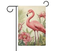 Bandiere da giardino con fenicottero e foglie, 30,5 x 45,7 cm, doppia faccia, bandiera estiva, bandiera floreale di benvenuto da giardino, decorazioni stagionali per le vacanze
