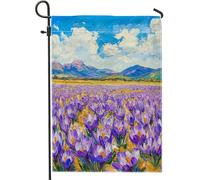Bandiere da giardino con fiori di croco di zafferano primaverile, 30,5 x 45,7 cm, double face, per decorazione esterna, bandiera in tela con paesaggio floreale, bandiera paesaggistica per esterni