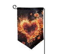 Bandiere da giardino con fiori di fuoco e cuore verticale su entrambi i lati, 30,5 x 45,7 cm, bandiera stagionale per primavera, estate, vacanze, fattoria, cortile, decorazione da appendere all'aperto