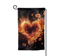 Bandiere da giardino con fiori di fuoco e cuore verticale su entrambi i lati, 30,5 x 45,7 cm, bandiera stagionale per primavera, estate, vacanze, fattoria, cortile, decorazione da appendere all'aperto