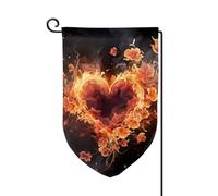 Bandiere da giardino con fiori di fuoco e cuore verticale su entrambi i lati, 30,5 x 45,7 cm, bandiera stagionale per primavera, estate, vacanze, fattoria, cortile, decorazione da appendere all'aperto