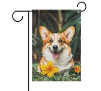 Bandiere da giardino con fiori tropicali e corgi, 12 x 18 su entrambi i lati, per esterni, bandiere stagionali e striscioni per patio, cortile, terrazza, veranda, giardino, terrazza, balcone, prato