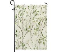 Bandiere da giardino con foglie di betulla verde, 30,5 x 45,7 cm, double face per esterni, bandiere per prato in tela standard ad acquerello primaverile, bandiere per giardini e piccole case