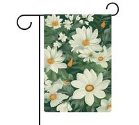 Bandiere da giardino con foglie verdi e fiori bianchi, 30,5 x 45,7 cm, doppia faccia, bandiera estiva, bandiera floreale di benvenuto da giardino, decorazioni stagionali per le vacanze