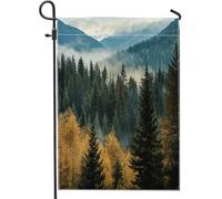 Bandiere da giardino con foresta nebbiosa autunnale, 30,5 x 45,7 cm, double face, per esterni, montagne e boschi, standard verticali, in tela, per casa, paesaggio, cortile, cortile, prato