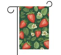 Bandiere da giardino con fragole e foglie fresche, 30,5 x 45,7 cm, doppia faccia, bandiera estiva, bandiera floreale da giardino di benvenuto bandiere stagionali decorazioni per le vacanze