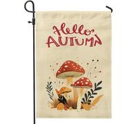 Bandiere da giardino con funghi autunnali della metà del secolo 30,5 x 45,7 cm per esterni, bandiere verticali in lino vintage con piante autunnali, stravaganti anni '70, decorazione per esterni