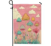 Bandiere da giardino con funghi Funky Groovy, 30,5 x 45,7 cm, double face, per esterni, stile vintage, retrò, in tela, per esterni, decorazione estetica botanica per cortile, cortile, prato