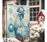 Bandiere da giardino con galline blu Merry Christmas, 30,5 x 45,7 cm, double-face, per esterni, in tela standard, con fiocco di neve, decorazione per esterni, gallo, pulcino, cortile, cortile, prato