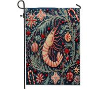 Bandiere da giardino con gamberetti natalizi da spiaggia, 30,5 x 45,7 cm, double face, per esterni, per decorare la spiaggia, per la casa, in tela, per le vacanze, la vita marina all'aperto, piccola