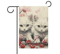 Bandiere da giardino con gatti e ciliegie, 30,5 x 45,7 cm, doppia faccia, bandiera estiva da cortile, bandiere floreali da giardino di benvenuto, decorazioni stagionali per le vacanze