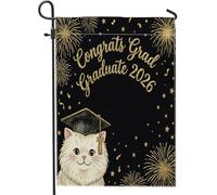 Bandiere da giardino con gatto persiano, 30,5 x 45,7 cm, double face, per esterni, con cappello per diploma di gattino, bandiere verticali standard per la casa, classe 2026, bandiere da giardino per