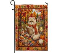 Bandiere da giardino con gatto persiano, autunnale, 30,5 x 45,7 cm, double face, per esterni, stile autunnale, trapuntato, per campeggio, cortile, casa, campagna, all'aperto, piccola bandiera per