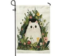Bandiere da giardino con gatto persiano primaverile, 30,5 x 45,7 cm, double face, per esterni, divertenti bandiere verticali per la casa, in tela standard, con foglie carine, per cortile e giardino