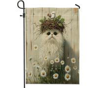 Bandiere da giardino con gatto persiano primaverile, 30,5 x 45,7 cm, double face, per esterni, motivo gattino in legno, bandiere standard per la casa, rustiche per animali domestici, cortile, cortile